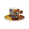Goebel - Romero Britto | Kop en schotel Espresso Garden| Porselein - 12cm - 100ml - 2 stuks