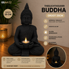 GSArt Theelichthouder Buddha Groot 25 cm &ndash; Boeddha Beeld met LED Theelichtje - Mat Zwart