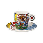 Goebel - Romero Britto | Kop en schotel Espresso Falling| Porselein - 12cm - 100ml - 2 stuks