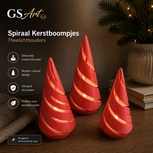 GSArt Spiraal Kerstboompjes Theelichthouders &ndash; Set van 3 met LED Theelichtjes - Scharlaken Rood