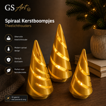 GSArt Spiraal Kerstboompjes Theelichthouders &ndash; Set van 3 met LED Theelichtjes - Glanzend Goud