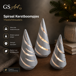 GSArt Spiraal Kerstboompjes Theelichthouders &ndash; Set van 3 met LED Theelichtjes - Glanzend Zilver