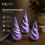 GSArt Spiraal Kerstboompjes Theelichthouders &ndash; Set van 3 met LED Theelichtjes - Glanzend Paars