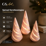 GSArt Spiraal Kerstboompjes Theelichthouders &ndash; Set van 3 met LED Theelichtjes - Glanzend Roze