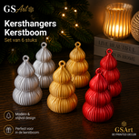 GSArt Japandi Kersthangers Kerstboom 02 &ndash; Set van 6 stuks &ndash; 9 cm