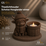 GSArt Theelichthouder Schotse Hooglander Winter &ndash; inclusief LED-kaarsje - Chocolade bruin