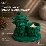 GSArt Theelichthouder Schotse Hooglander Winter &ndash; inclusief LED-kaarsje - Maretak Groen