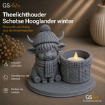 GSArt Theelichthouder Schotse Hooglander Winter &ndash; inclusief LED-kaarsje - Mat Asgrijs