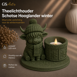 GSArt Theelichthouder Schotse Hooglander Winter &ndash; inclusief LED-kaarsje - Mat Donkergroen