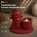 GSArt Theelichthouder Schotse Hooglander Winter &ndash; inclusief LED-kaarsje - Mat Donkerrood