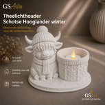 GSArt Theelichthouder Schotse Hooglander Winter &ndash; inclusief LED-kaarsje - Mat Wit