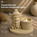 GSArt Theelichthouder Schotse Hooglander Winter &ndash; inclusief LED-kaarsje - Mat Woestijnbeige
