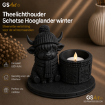 GSArt Theelichthouder Schotse Hooglander Winter &ndash; inclusief LED-kaarsje - Mat Zwart