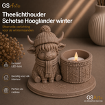 GSArt Theelichthouder Schotse Hooglander Winter &ndash; inclusief LED-kaarsje - Mat Lattebruin