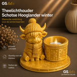 GSArt Theelichthouder Schotse Hooglander Winter &ndash; inclusief LED-kaarsje - Zijde Goud