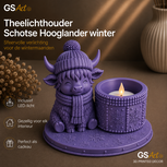 GSArt Theelichthouder Schotse Hooglander Winter &ndash; inclusief LED-kaarsje - Zijde Paars