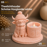 GSArt Theelichthouder Schotse Hooglander Winter &ndash; inclusief LED-kaarsje - Zijde Roze