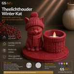GSArt Theelichthouder Winter Kat &ndash; Inclusief LED-kaarsje - Mat Donkerrood