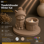 GSArt Theelichthouder Winter Kat &ndash; Inclusief LED-kaarsje - Mat Lattebruin
