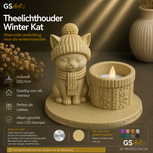 GSArt Theelichthouder Winter Kat &ndash; Inclusief LED-kaarsje - Mat Woestijnbeige