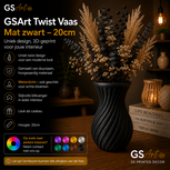 GSArt Twist Vaas 20 cm &ndash; Waterdichte 3D Geprinte Design Vaas - Mat Zwart