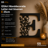 GSArt Wanddecoratie Letter met Bloemen &ndash; 25 cm - E