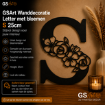 GSArt Wanddecoratie Letter met Bloemen &ndash; 25 cm - S