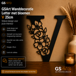 GSArt Wanddecoratie Letter met Bloemen &ndash; 25 cm - V