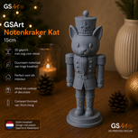 GSArt Notenkraker Kat 15cm &ndash; 3D-geprinte kerstdecoratie - Mat Asgrijs