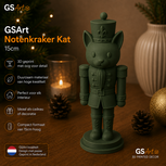 GSArt Notenkraker Kat 15cm &ndash; 3D-geprinte kerstdecoratie - Mat Donkergroen