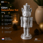 GSArt Notenkraker Kat 15cm &ndash; 3D-geprinte kerstdecoratie - Zijde Zilver