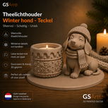 GSArt Theelichthouder Winter Hond Teckel &ndash; Winterdecoratie met LED-licht - Mat Latte bruin