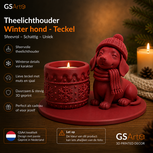 GSArt Theelichthouder Winter Hond Teckel &ndash; Winterdecoratie met LED-licht - Mat Donker rood