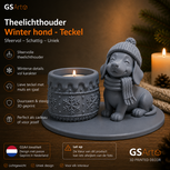 GSArt Theelichthouder Winter Hond Teckel &ndash; Winterdecoratie met LED-licht - Mat As grijs