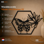 GSArt Wanddecoratie Vlinder met Bloemen 05 25 cm &ndash; 3D Geprinte Muurdecoratie