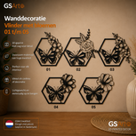 GSArt Wanddecoratie Vlinder met Bloemen 01 t/m 05 25 cm &ndash; 3D Geprinte Muurdecoratie
