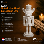 GSArt Notenkraker Kerst Hond Chihuahua 15 cm &ndash; Kerstdecoratie &ndash; 3D Geprint Beeld - Mat Wit