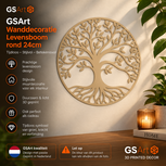GSArt Wanddecoratie Levensboom Rond 24 cm &ndash; Muurdecoratie Tree of Life &ndash; 3D Geprint - Mat Lattebruin