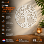 GSArt Wanddecoratie Levensboom Rond 24 cm &ndash; Muurdecoratie Tree of Life &ndash; 3D Geprint - Mat Wit