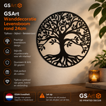GSArt Wanddecoratie Levensboom Rond 24 cm &ndash; Muurdecoratie Tree of Life &ndash; 3D Geprint - Mat Zwart