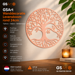 GSArt Wanddecoratie Levensboom Rond 24 cm &ndash; Muurdecoratie Tree of Life &ndash; 3D Geprint - Zijde Roze