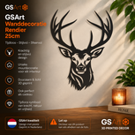 GSArt Wanddecoratie Rendier 25cm Mat Zwart &ndash; Hertenhoofd Muurdecoratie &ndash; 3D Geprint