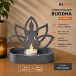 GSArt Theelichthouder Buddha 19cm &ndash; Lotus &ndash; Inclusief LED Theelichtje - Mat Asgrijs