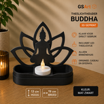 GSArt Theelichthouder Buddha 19cm &ndash; Lotus &ndash; Inclusief LED Theelichtje - Mat Zwart
