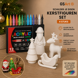 GSArt Schilder je eigen Kerstfiguren &ndash; 4 stuks &ndash; Inclusief 12 Acryl Brush Markers