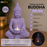 GSArt Theelichthouder Buddha Groot 25 cm &ndash; Boeddha Beeld met LED Theelichtje - Mat Lila