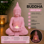 GSArt Theelichthouder Buddha Groot 25 cm &ndash; Boeddha Beeld met LED Theelichtje - Mat Roze