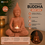 GSArt Theelichthouder Buddha Groot 25 cm &ndash; Boeddha Beeld met LED Theelichtje - Mat Terracotta