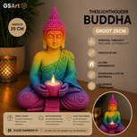 GSArt Theelichthouder Buddha Groot 25 cm &ndash; Boeddha Beeld met LED Theelichtje - Rainbow 01