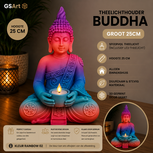 GSArt Theelichthouder Buddha Groot 25 cm &ndash; Boeddha Beeld met LED Theelichtje - Rainbow 02